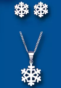 Argento Fiocco di Neve Ciondolo E Orecchini Set Argento Sterling Massiccio 925 - Foto 1 di 4