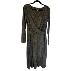 Pact Women's Faux Wrap Front Dress Size L Brown Neutral Cotton Jersey Travel - Picture 1 of 7