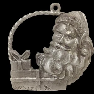 Linda Egle 1998 Signed SANTA with Presents Christmas Ornament Fine Pewter - Picture 1 of 7