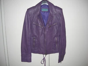 Carrie Hoxton Womens Purple Leather Bikers Jacket Size 12 petite - Picture 1 of 7