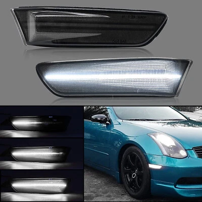 Dynamic White LED Front Bumper Side Marker Lights For 03-07 Infiniti G35 Coupe - image 1 of 4