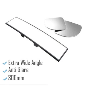 Universal Black Panoramic Convex Wide Angle Rear View Car Interior 300mm Mirror - Picture 1 of 12