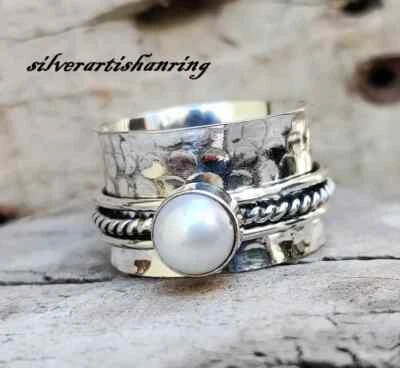 Pearl Ring * Spinner Ring* Gemstone Ring*925 Silver Ring* Gorgeous Ring All Size - Image 1 of 4