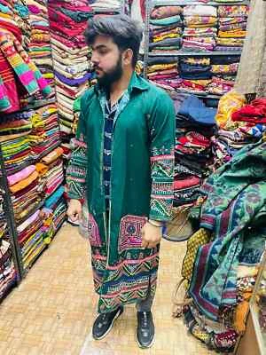 Hand Embroidered Coat,Boho-Hippie Banjara jacket green color long jacket - Image 1 of 4