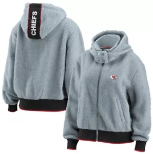Grau Kansas City Chiefs Sherpa Hoodie Jacke mit durchgehendem Reißverschluss Größe Small - Bild 1 von 1