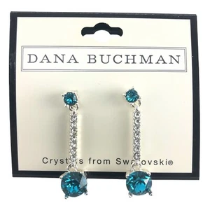 Dana Buchman Teal Swarovski Crystal Dangle Earrings - Picture 1 of 1