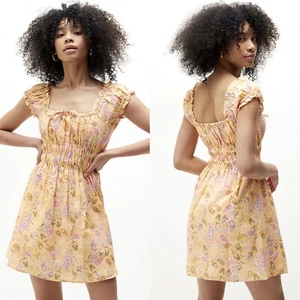 NEW CHARLIE HOLIDAY Paisley Peach LINEN Smocked MARLEY Summer MINI DRESS M - Picture 1 of 10