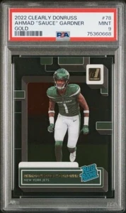 AHMAD “SAUCE” GARDNER 2022 Panini Clearly Donruss GOLD Rated Rookie PSA 9 - Picture 1 of 2