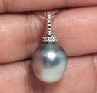 Magnifique pendentif perle pomme de terre gris tahitien authentique 11,1 mm x 12,7 mm 925 SS