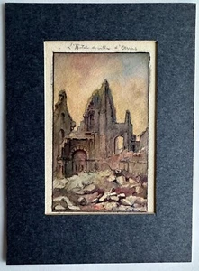 Ancien aquarelle de poilu trench art WW1 signé Gatson 1917 hôtel de ville Arras - Imagen 1 de 6