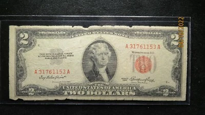 1953 Jefferson $2 Federal Reserve Note Red Silver Certificate - Image 1 of 2