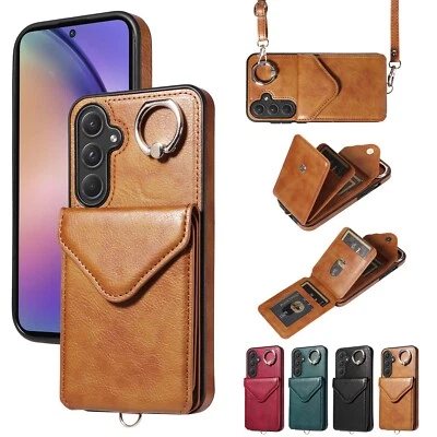 For Samsung Galaxy A35 A25 A55 A15 A14 Flexible Strap Wallet Leather Phone Case - Image 1 of 4