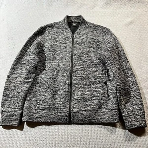 Club Monaco Men’s Grey White Marled Bomber Jacket Size Medium Pockets Cotton EUC - Picture 1 of 8