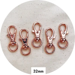 5x swivel 32mm lobster ROSE GOLD clasps SUPERIOR key chain keyring DIY lanyards - Picture 1 of 2