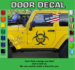 Door Vinyl Decal Graphics Fits Jeep Wrangler D-11 (Bio-Harzard Skull) - Picture 1 of 3