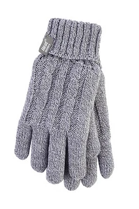 Damen Zopfmuster 2,3 tog Heatweaver Thermo Handschuhe von Heat Holders hellgrau - Bild 1 von 2