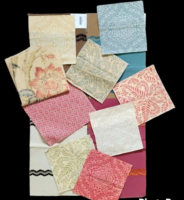 Lot of High End Sample Panel Fabric Floral textured linen Pink bric brac - Image 1 of 4