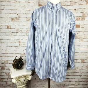 Camisa de vestir Jos A Bank para hombre talla M viajeros a rayas con botones azul verde L/S - Imagen 1 de 10