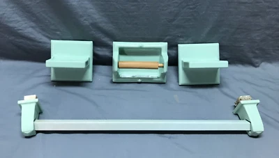 Antique VTG Green Towel Soap Dish Toilet Paper Cup Holder Tile in Mounts 726-24B - Image 1 of 4