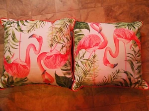 2 Throw Pillows Tropical Flamingo Bird Pink 16 X 16 - Picture 1 of 4