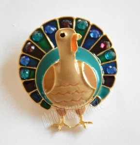Thanksgiving Truthahn Anstecknadel/Anhänger/goldfarben mit gemischten Kristallflügelspitzen/Neu in Verpackung - Bild 1 von 3