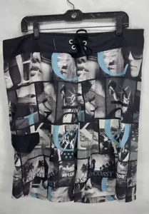 Ecko Unltd Mens Black 36 Waist Swim Trunks Board Shorts Beach - Picture 1 of 7