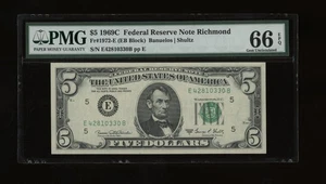 DBR 1969-C $5 FRN Richmond Gem Fr. 1972-E PMG 66 EPQ Serial E42810330B - Picture 1 of 2