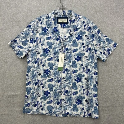 Report Collection Shirt Men Medium Blue Floral Hawaiian Tropical Sustainable NEW - Image 1 of 4