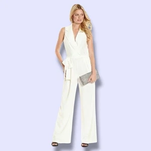 Marciano Jumpsuit White Collared Belted Wide Leg Small/4 Old Money Luxury - Picture 1 of 11