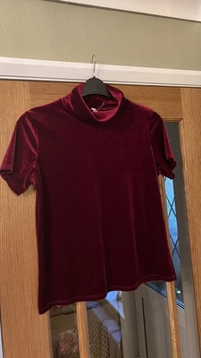 New Plum Berry Velvet Top Size 10 Short Sleeve Roll Neck Velvet Christmas  - Image 1 of 4