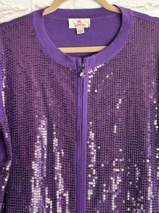 Large/XL New Quacker Factory Zip-Front Sequin Knit Cardigan Bomber Jacket - Picture 1 of 14