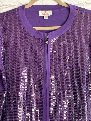 Large/XL New Quacker Factory Zip-Front Sequin Knit Cardigan Bomber Jacket - Image 1 of 4