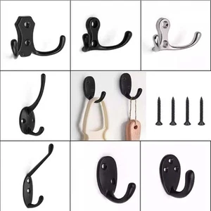 Coat Hooks Zinc Alloy Wall Mounted Bathroom Bedroom Robe Dress Clothes Hangers - Picture 1 of 22