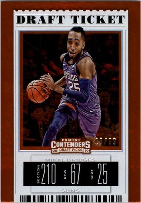 2019-20 Contenders Draft Picks Variations Draft Ticket 42 Mikal Bridges /99 BSK - Image 1 of 2