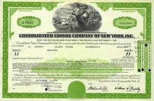Vintage Stock Certificate Con Edison New York Con Ed NYC 1970's "Thomas Edison" - Picture 1 of 1
