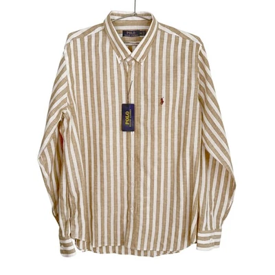 Camisa polo masculina listrada manga longa algodão XXL bronzeada Ralph Lauren - Imagem 1 de 4