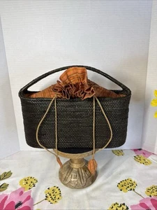 "Bolso monedero estilo cesta vintage con inserto de cordón. 11,5X4,24X8,75""" - Imagen 1 de 11