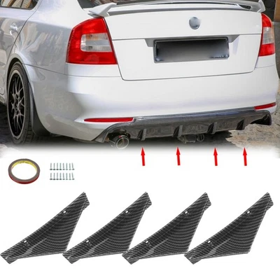 4x Difusor traseiro aparência de carbono divisor de lábios barbatanas de tubarão para Skoda Octavia Fabia - Imagem 1 de 4
