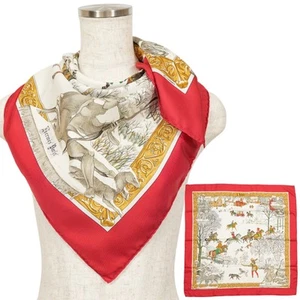 Hermes "L'HIVER" Carre90 Silk100%Scarf Vintage Rare Cleaned - Picture 1 of 20