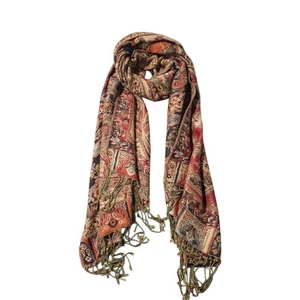 Pashmina Metallic Gold threads Shawl Reversible Scarf Floral Paisley Fringe  - Picture 1 of 14