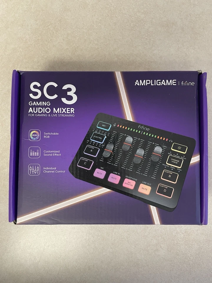 Fifine AmpliGame SC3 / XLR Gaming Audio Mixer / Streaming RGB / PC - Image 1 of 4