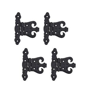 Black T Strap Door Hinge 4.5" L Wrought Iron Flush Mount with Screws Pack of 4
