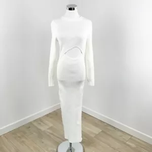 Runway Scout Ribbed Maxi Jumper Dress Long Sleeve Cut Out White Size Small New - Picture 1 of 10