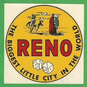 VINTAGE ORIGINAL 1948 SOUVENIR "BIGGEST LITTLE CITY" RENO NEVADA WATER DECAL ART - Picture 1 of 2