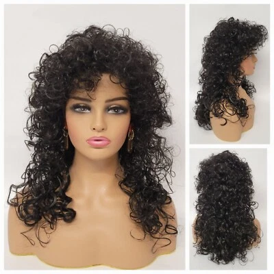 长自然卷曲分层假发 bang 湿黑色弹性日常时尚复古 - Sepia — 第 1/4 张图片