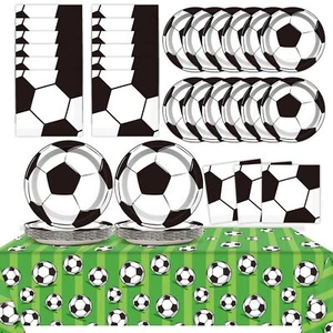 24 Guests Soccer Party Plates Napkins Tablecloth Supplies Set Soccer Disposab... - Picture 1 of 7