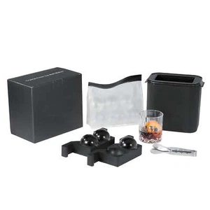 2 Large Sphere Ice Ball Maker Black Round Silicon Ice Cube Ball Maker Tray - Picture 1 of 9