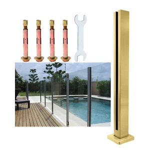 23.6" Square Balustrade Mid Post 304SS Gold Glass Railing Post Fence Socket Post - Picture 1 of 8