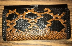 LEATHER HANDMADE WOMENS SNAKE SKIN DESIGN CLUTCH WALLET BLACK BROWN PURSE L1 LOT - Picture 1 of 8