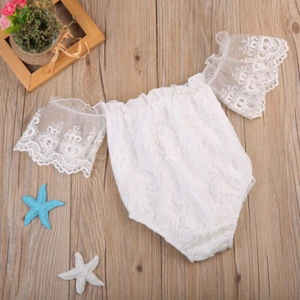 Newborn Baby Girl Lace Romper White Off shoulder Bodysuits Outfit Baby Clothes - Picture 1 of 7